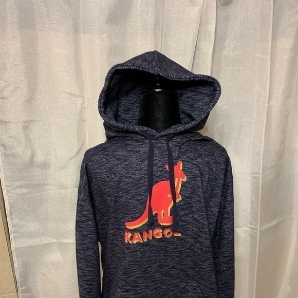 Kangol Logo Hoodie Mens Sweatshirt Heather Navy Blue sz L - Picture 8 of 8